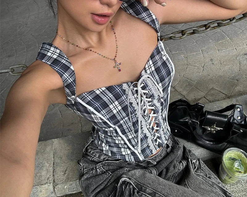 Plaid Corset Crop Top