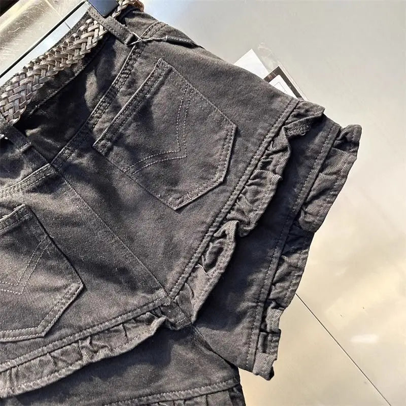 Rulffle Hem Denim Shorts