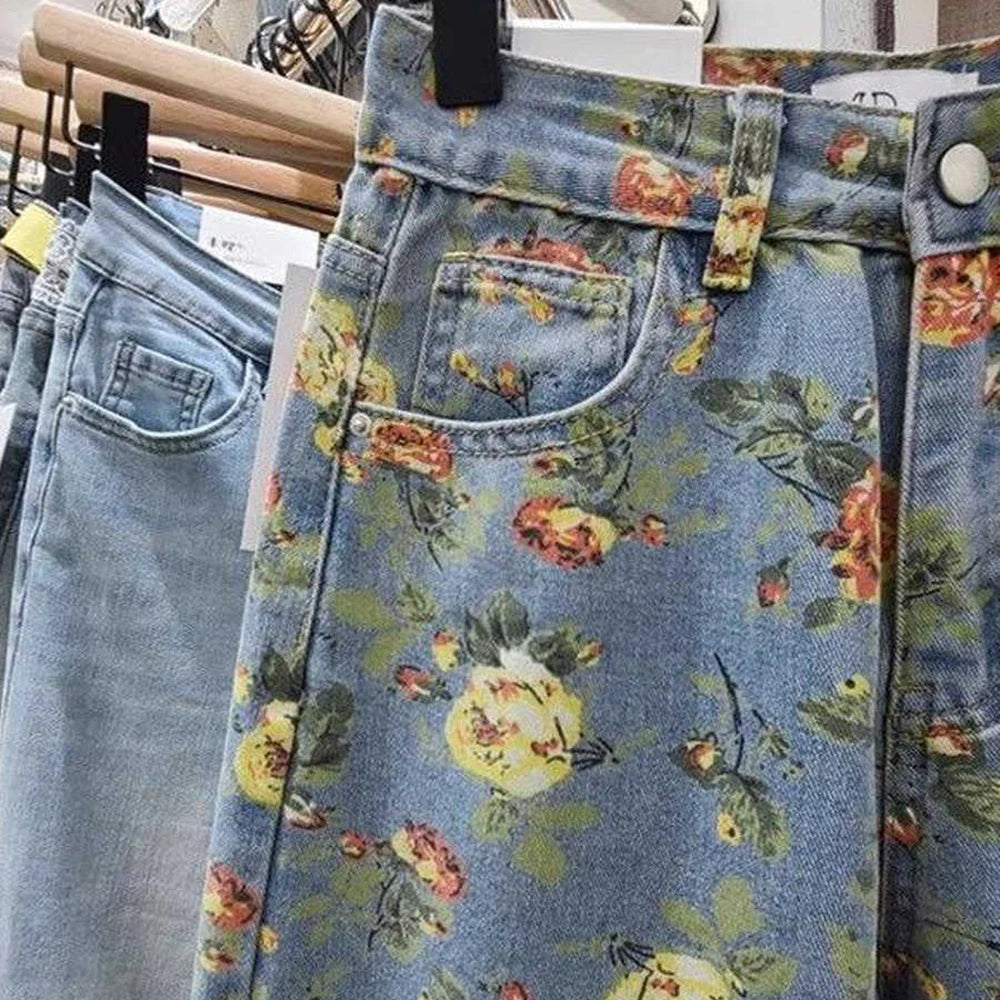 Print Wide Leg Jeans