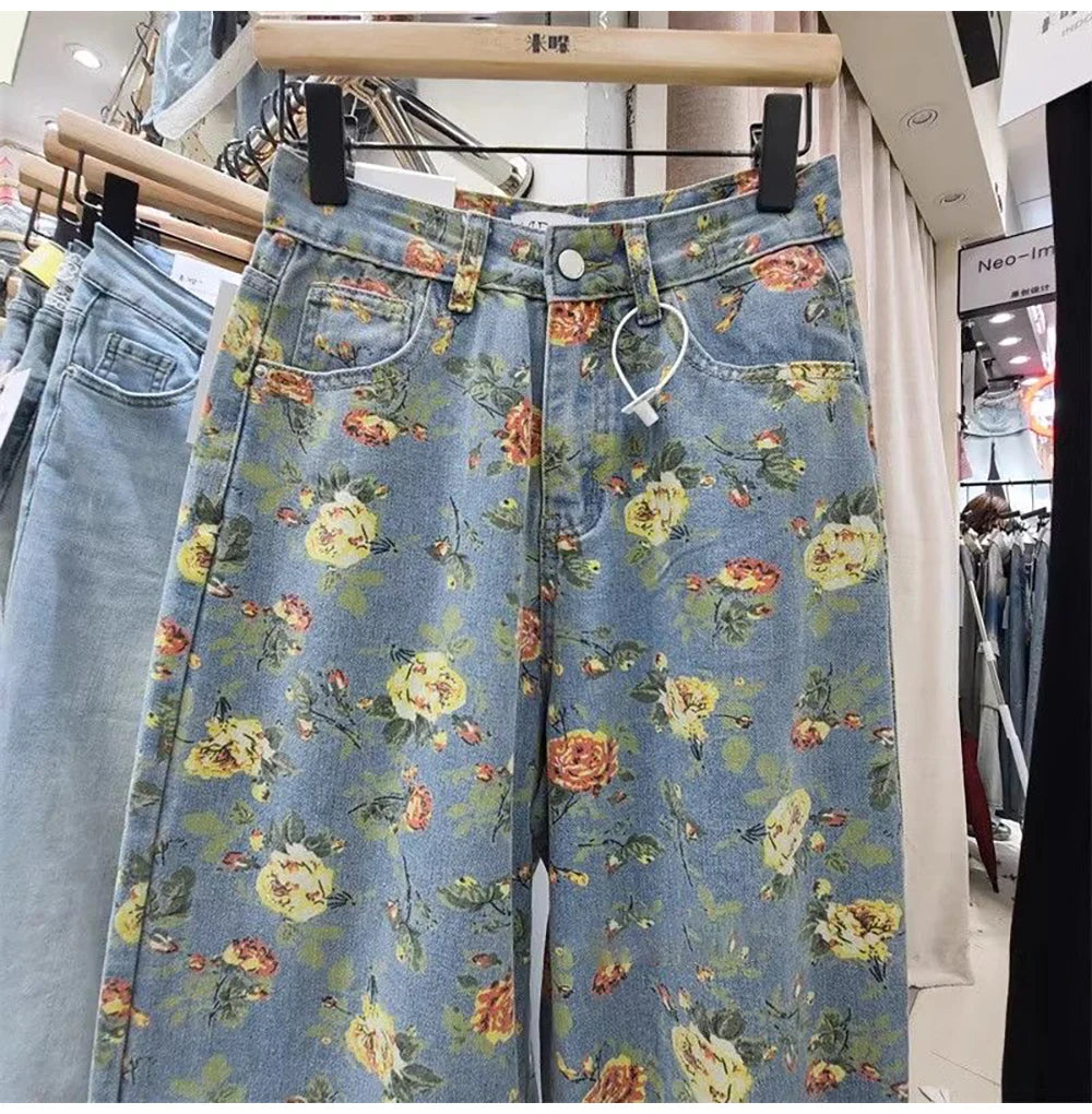 Print Wide Leg Jeans