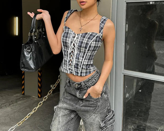 Plaid Corset Crop Top
