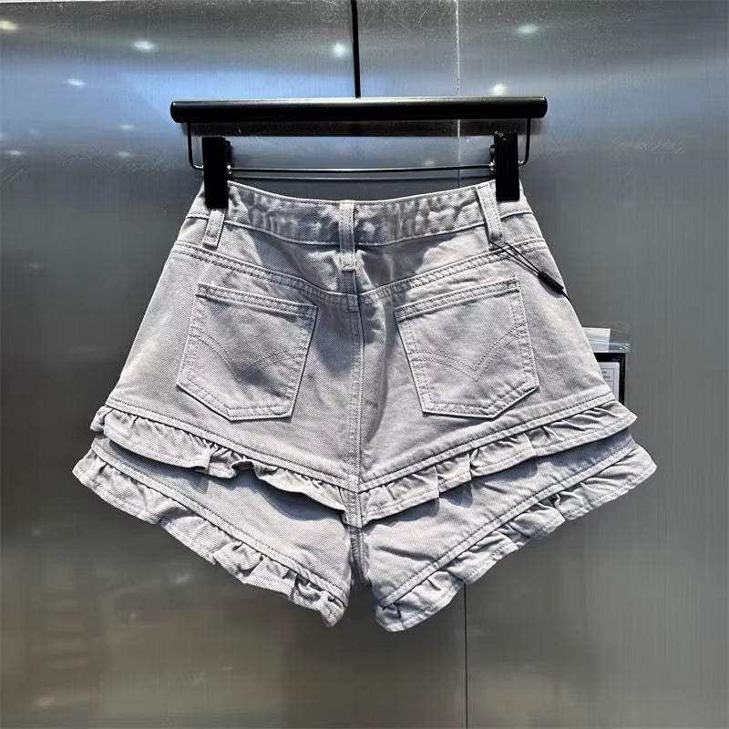Rulffle Hem Denim Shorts