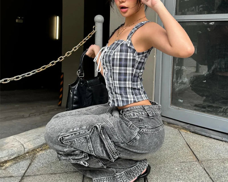 Plaid Corset Crop Top