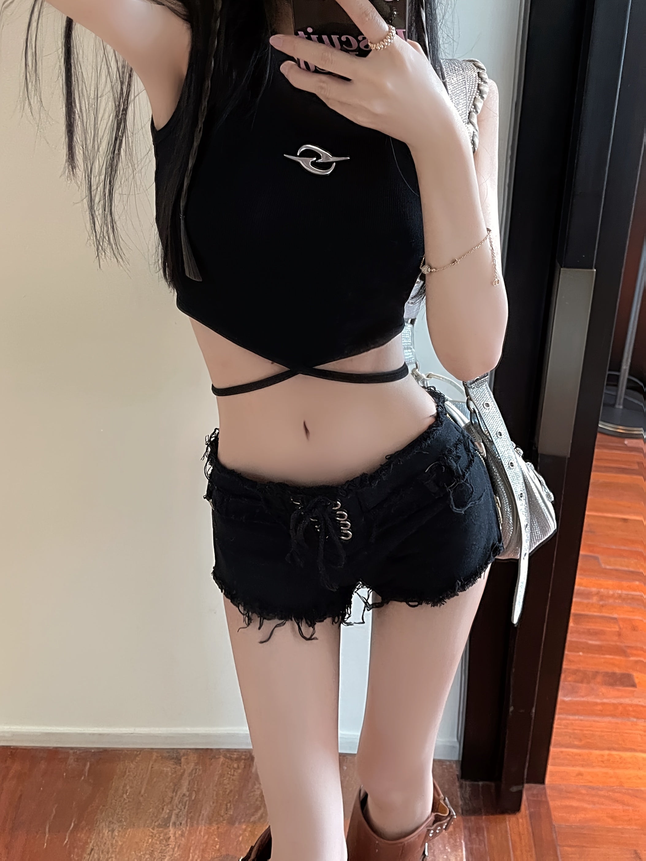 Side-Zipper Denim Shorts